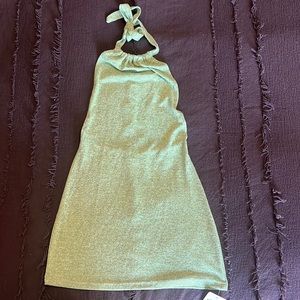 Open Back Halter Sparkle Green Mini Dress